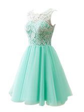 Sexy Scoop Sleeveless Knee Length Lace Clasp Handle Prom Gown with Apple Green