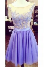  Lavender A-line Scoop Sleeveless Tulle and Lace Mini Length Zipper Appliques 