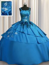 Colorful Beading and Embroidery Quince Ball Gowns Teal Lace Up Sleeveless Floor Length