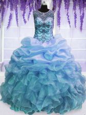Eye-catching Pick Ups Ball Gowns Ball Gown Prom Dress Blue Scoop Organza Sleeveless Floor Length Lace Up