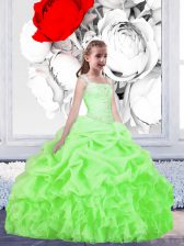 Glorious Organza Lace Up Straps Sleeveless Floor Length Flower Girl Dresses for Less Beading and Ruffles and Pick Ups