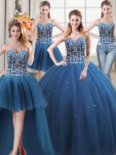 Fashionable Four Piece Sleeveless Lace Up Floor Length Beading Quinceanera Gown