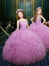  Straps Sleeveless Organza Little Girls Pageant Gowns Beading and Ruffles Lace Up