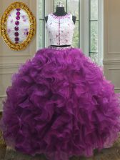 Modern Scoop Sleeveless Clasp Handle 15th Birthday Dress Fuchsia Organza