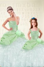  Sleeveless Beading and Ruffled Layers and Hand Made Flower Lace Up Ball Gown Prom Dress
