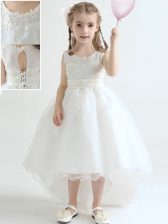 Fashion White Scoop Neckline Appliques Flower Girl Dresses Sleeveless Lace Up