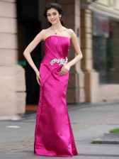 Hot Sale Floor Length Hot Pink Prom Dresses Satin Sleeveless Beading