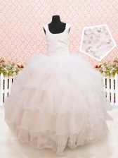  Scoop Sleeveless Beading and Ruffled Layers and Sequins Lace Up Flower Girl Dresses for Less