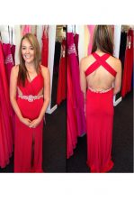 Pretty Red Sleeveless Chiffon Criss Cross Prom Dress for Prom