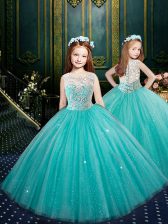 Dazzling Scoop Blue Clasp Handle Little Girls Pageant Dress Appliques Sleeveless Floor Length