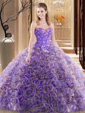Shining Sweetheart Sleeveless Brush Train Lace Up Sweet 16 Quinceanera Dress Multi-color Fabric With Rolling Flowers
