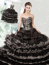 Extravagant Beading and Ruffled Layers and Pick Ups Quince Ball Gowns Black Lace Up Sleeveless Floor Length