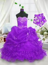  Pick Ups Ruffled Floor Length Ball Gowns Sleeveless Purple Little Girls Pageant Dress Lace Up