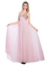 Top Selling Floor Length Criss Cross Lilac for Prom and Party with Beading and Bowknot