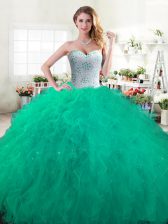 Vintage Sleeveless Floor Length Beading and Ruffles Lace Up Quinceanera Dresses with Green