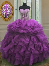 Dynamic Sweetheart Sleeveless Organza Quince Ball Gowns Beading and Ruffles Lace Up
