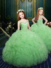 Wonderful Green Lace Up Spaghetti Straps Beading and Ruffles Little Girls Pageant Dress Wholesale Organza Sleeveless