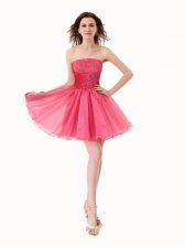 Stunning Knee Length Lace Up Prom Evening Gown Hot Pink for Prom and Party with Beading