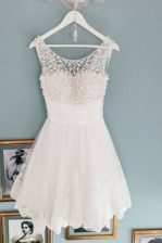  Scoop White Sleeveless Lace Zipper Prom Party Dress for Prom and Party
