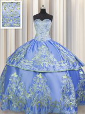  Blue Ball Gowns Beading and Embroidery 15 Quinceanera Dress Lace Up Taffeta Sleeveless Floor Length