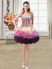 Captivating Mermaid Multi-color Lace Up Prom Dress Beading and Ruffles Sleeveless Mini Length