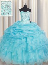Beauteous Baby Blue Sleeveless Beading and Ruffles Floor Length Sweet 16 Dress