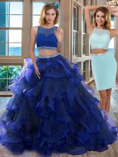 Exquisite Scoop Sleeveless Organza Floor Length Backless Sweet 16 Dresses in Royal Blue with Beading