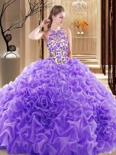 Fantastic Lavender Sleeveless Organza Brush Train Backless Sweet 16 Dress for Prom and Military Ball and Sweet 16 and Quinceanera