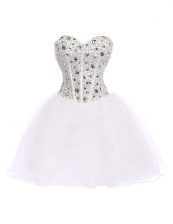Gorgeous Beading Prom Gown White Lace Up Sleeveless Mini Length