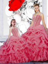 Dynamic Pick Ups Ball Gowns Sweet 16 Dress Rose Pink Straps Organza Sleeveless Floor Length Lace Up