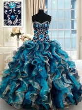  Multi-color Sweetheart Neckline Beading and Embroidery and Ruffles Quince Ball Gowns Sleeveless Lace Up