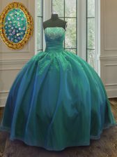 Clearance Sequins Ball Gown Prom Dress Teal Lace Up Sleeveless Floor Length