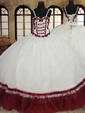 Chic White And Red 15th Birthday Dress Military Ball and Sweet 16 and Quinceanera with Beading Straps Sleeveless Lace Up