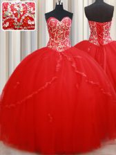  Sweetheart Sleeveless Tulle Quinceanera Gowns Beading and Appliques Lace Up