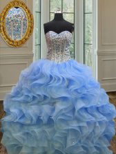 Elegant Beading and Ruffles Quinceanera Dresses Blue Lace Up Sleeveless Floor Length