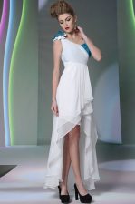 Sumptuous Sequins Ruffled Column/Sheath Prom Party Dress White Asymmetric Chiffon Sleeveless High Low Side Zipper