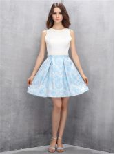  Scoop Blue And White Sleeveless Beading Mini Length Prom Gown
