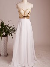  Sleeveless Floor Length Beading Zipper Dress for Prom with White