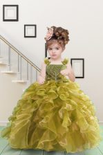 Enchanting Sleeveless Lace Up Floor Length Beading and Ruffles Pageant Gowns For Girls