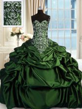  Pick Ups Floor Length Dark Green 15th Birthday Dress Sweetheart Sleeveless Zipper