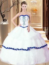  Sleeveless Embroidery and Ruffled Layers Lace Up Quinceanera Dress
