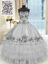  Halter Top Sleeveless Beading and Embroidery and Ruffled Layers Lace Up Ball Gown Prom Dress