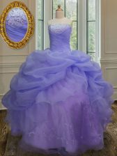 Artistic Floor Length Lace Up Quinceanera Gowns Lavender for Military Ball and Sweet 16 and Quinceanera with Embroidery and Pick Ups
