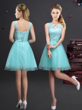  Scoop Sleeveless Tulle Dama Dress Lace and Appliques and Belt Lace Up