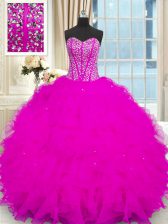 Floor Length Ball Gowns Sleeveless Fuchsia Sweet 16 Quinceanera Dress Lace Up