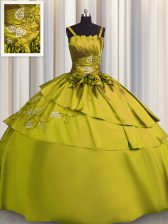 Attractive Olive Green Spaghetti Straps Neckline Beading and Embroidery Sweet 16 Dresses Sleeveless Lace Up