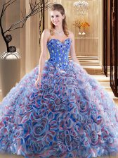 Stunning Multi-color Sleeveless With Train Embroidery and Ruffles Lace Up Ball Gown Prom Dress