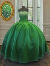  Green Strapless Lace Up Sequins 15 Quinceanera Dress Sleeveless