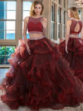 Chic Scoop Sleeveless Floor Length Beading Backless 15 Quinceanera Dress with Burgundy