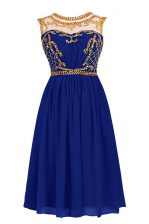  Knee Length Royal Blue Dress for Prom Scoop Sleeveless Zipper